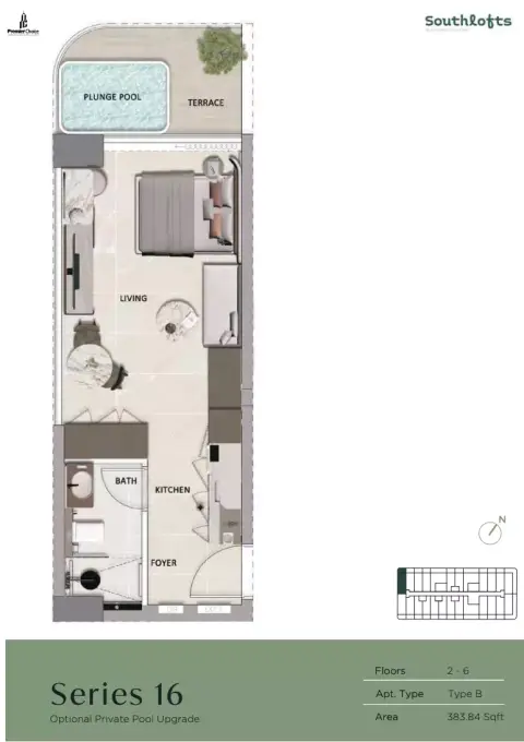 South Lofts floor plan, 1 Bed, 383 sq ft