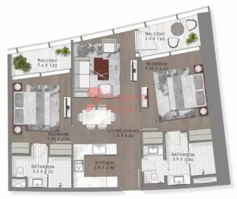 Floor plan, 2 Bed