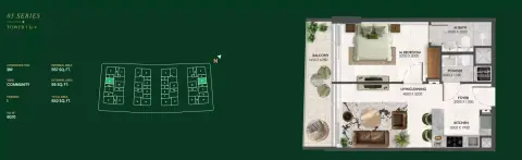 Enchante floor plan, 1 Bed, 652–973 sq ft