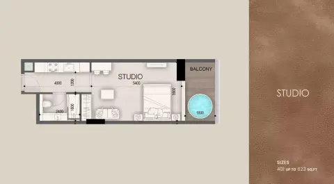 Peace Avenue floor plan, Studio, 401 sq ft