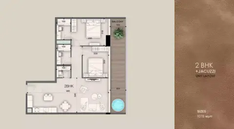 Peace Avenue floor plan, 2 Bed, 1,078 sq ft