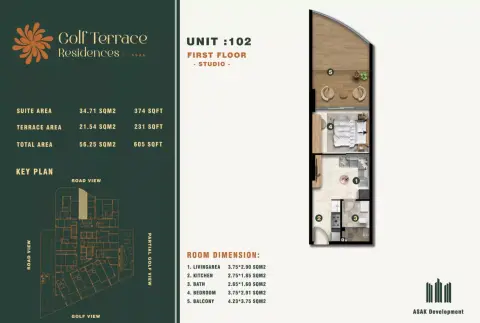 Golf Terrace Residences floor plan, Studio, 605 sq ft