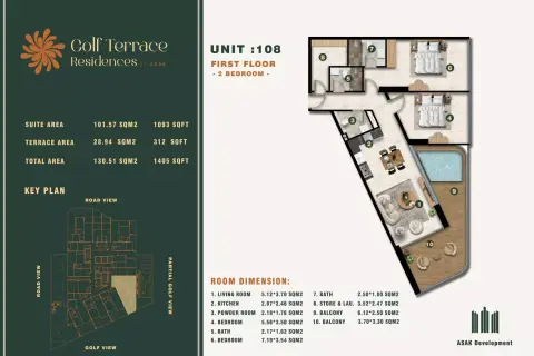 Golf Terrace Residences floor plan, 2 Bed, 1,405–1,710 sq ft