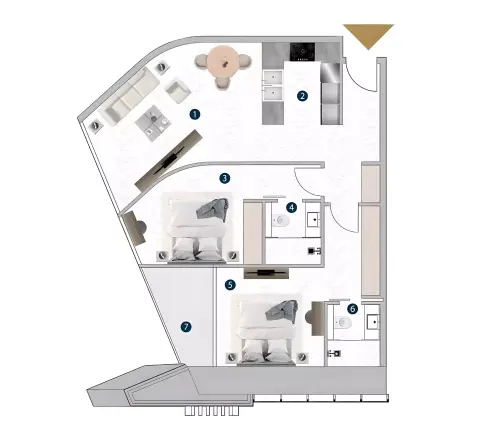Franck Muller Yachting floor plan, 2 Bed, 950 sq ft