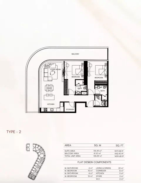 Floor plan, 2 Bed