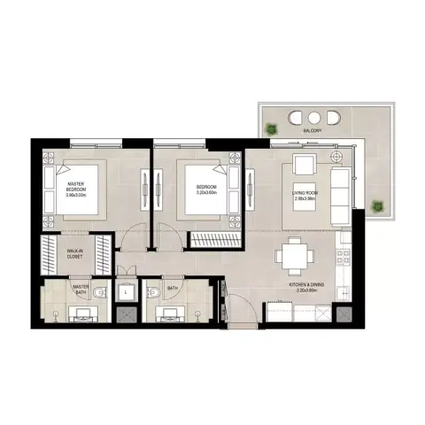 Olbia floor plan, 2 Bed, 940 sq ft