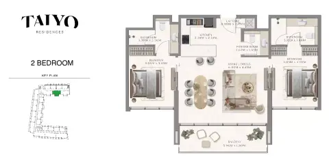Taiyo Residences floor plan, 2 Bed, 1,000 sq ft