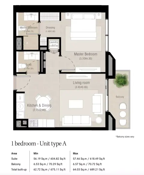 Alton floor plan, 1 Bed, 675 sq ft