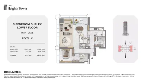 DIFC Heights Tower floor plan, 3 Bed, 2,852 sq ft