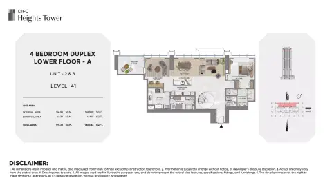 DIFC Heights Tower floor plan, 4 Bed, 3,519–3,618 sq ft