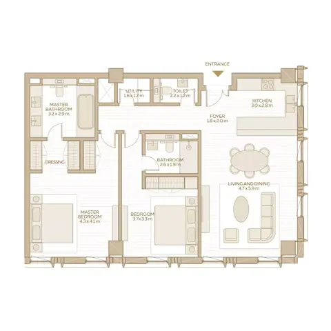 Al Waha Residences Phase 2 By Expo Dubai Group floor plan, 2 Bed, 1,308 sq ft