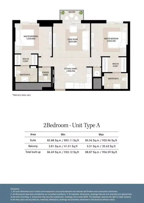 Odessa floor plan, 2 Bed, 933–1,065 sq ft