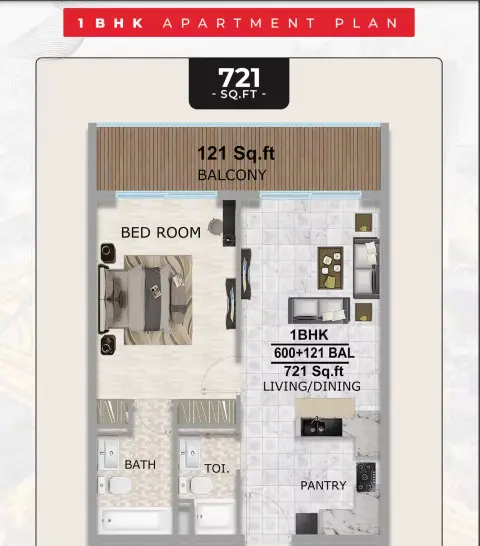 Floor plan, 1 Bed