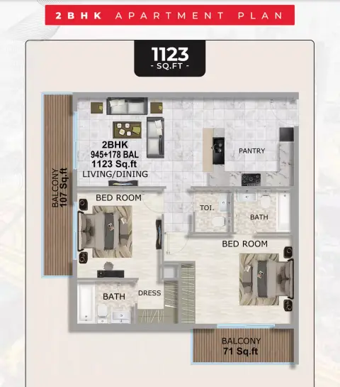 Floor plan, 2 Bed
