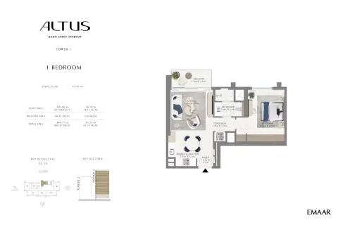 Emaar Altus floor plan, 1 Bed, 664–822 sq ft