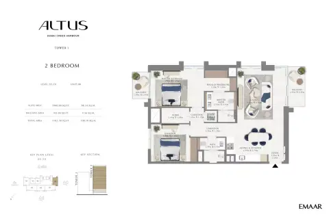 Emaar Altus floor plan, 2 Bed, 1,163–1,408 sq ft