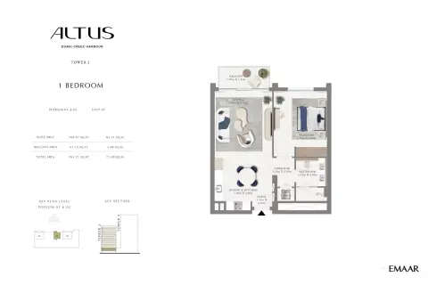 Emaar Altus floor plan, 1 Bed, 765 sq ft