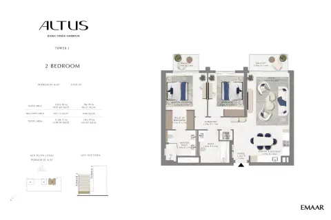Emaar Altus floor plan, 2 Bed, 1,138–1,453 sq ft