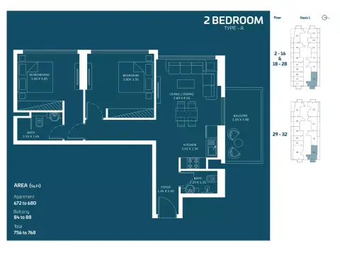Danube Oasiz floor plan, 2 Bed, 768–829 sq ft