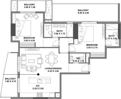 Pelagos floor plan, 2 Bed, 1,491–1,526 sq ft