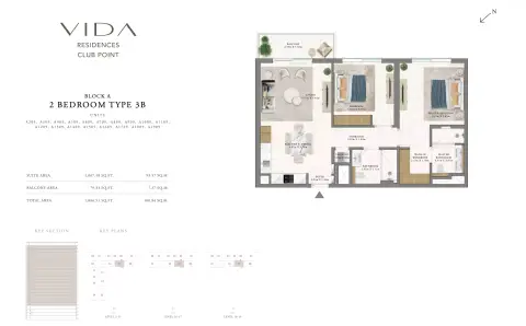 Vida Residences Club Point floor plan, 2 Bed, 1,086–1,359 sq ft