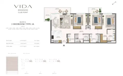 Vida Residences Club Point floor plan, 3 Bed, 1,557–1,813 sq ft