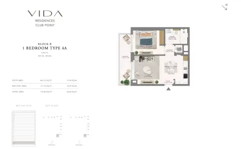 Vida Residences Club Point floor plan, 1 Bed, 719–918 sq ft