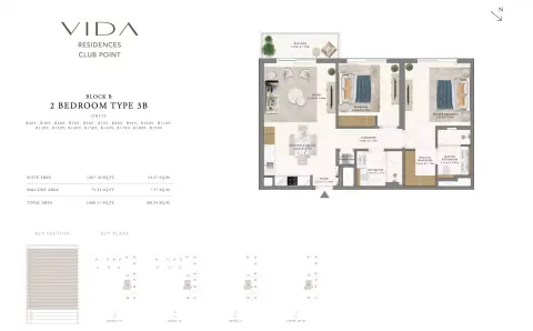Vida Residences Club Point floor plan, 2 Bed, 1,086–1,247 sq ft
