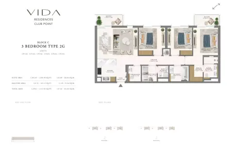 Vida Residences Club Point floor plan, 3 Bed, 1,517–1,667 sq ft