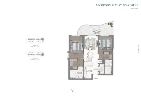 Valencia floor plan, 2 Bed, 1,302 sq ft