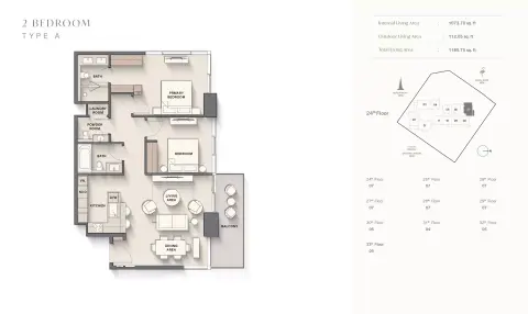 Highgrove floor plan, 2 Bed, 1,185–1,645 sq ft
