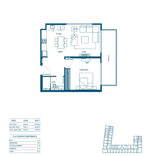 Floor plan, 1 Bed