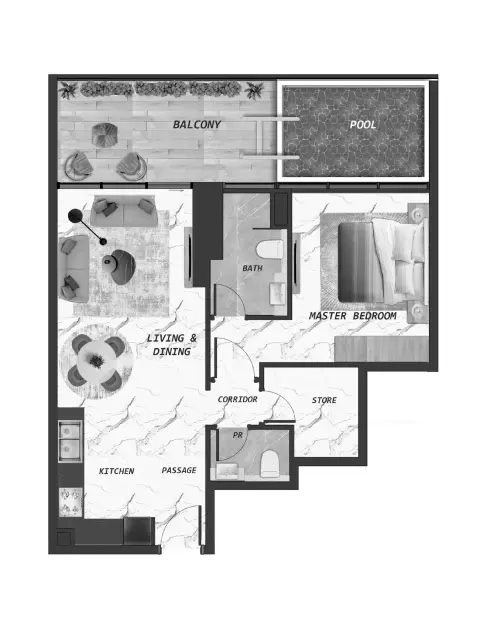 Samana Lake Views floor plan, 1 Bed, 790–872 sq ft