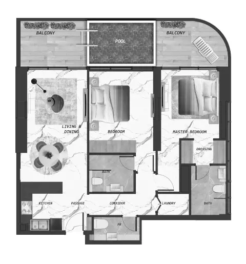 Samana Lake Views floor plan, 2 Bed, 1,236 sq ft