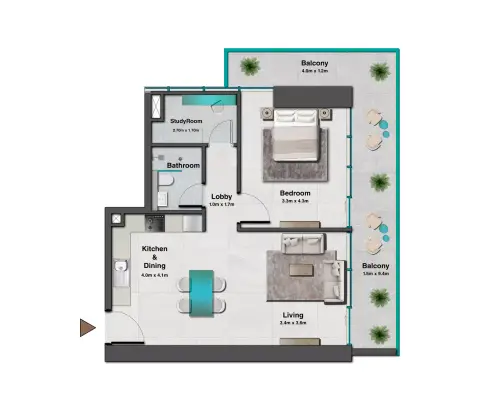 Skyhills Residences Phase 3 By HRE floor plan, 1 Bed, 829 sq ft