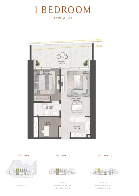 The Sapphire floor plan, 1 Bed