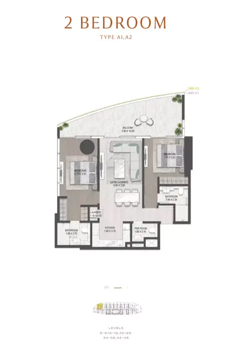 The Sapphire floor plan, 2 Bed