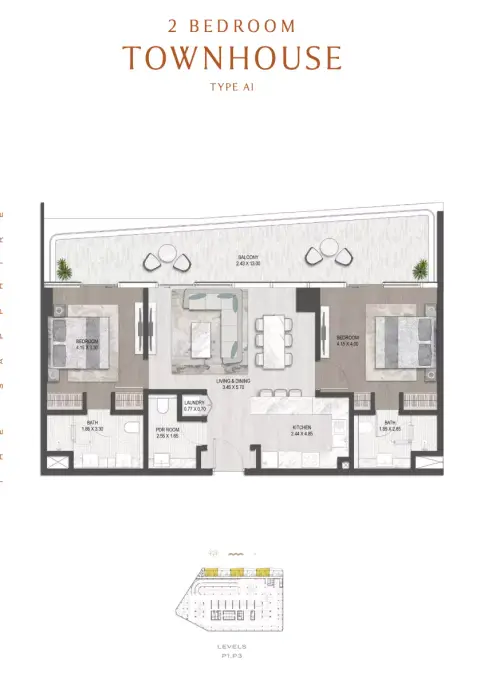 The Sapphire floor plan, 2 Bed