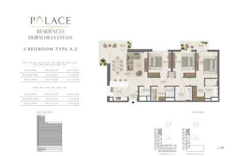 Palace Residences Dubai Hills floor plan, 3 Bed, 1,545–1,882 sq ft