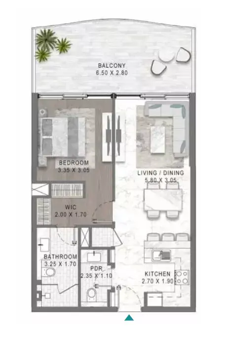 Lagoons Views Phase 2 By Damac floor plan, 1 Bed, 810 sq ft