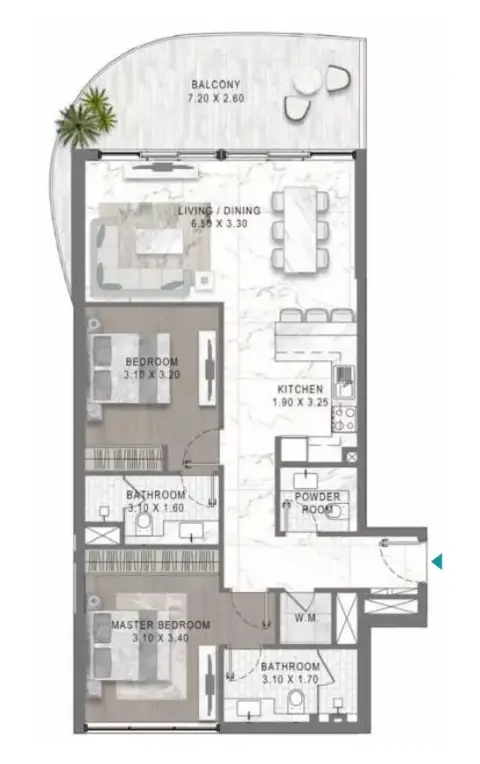 Lagoons Views Phase 2 By Damac floor plan, 2 Bed