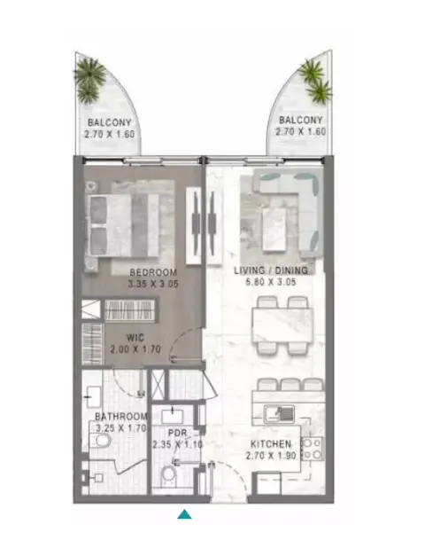 Lagoons Views Phase 2 By Damac floor plan, 1 Bed