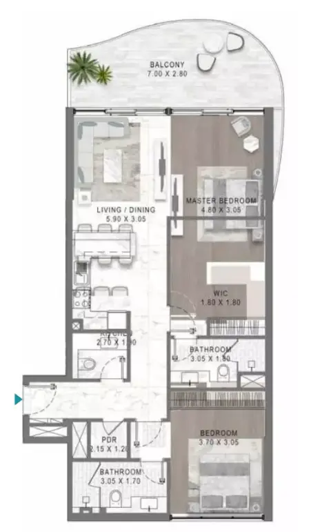 Lagoons Views Phase 2 By Damac floor plan, 2 Bed, 1,797 sq ft