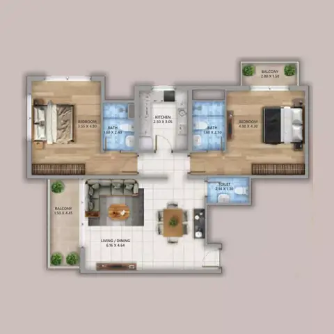 Linden Residences floor plan, 2 Bed, 1,201 sq ft