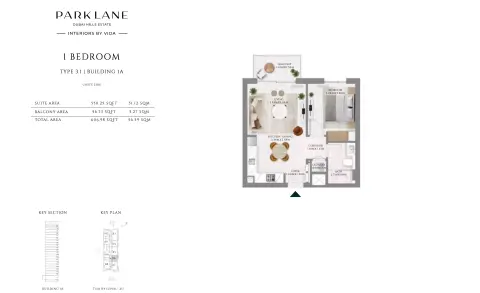 Park Lane Residences by Emaar floor plan, 1 Bed, 606–950 sq ft