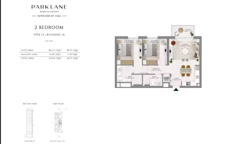 Park Lane Residences by Emaar floor plan, 2 Bed, 923–1,717 sq ft