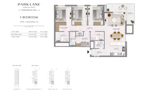 Park Lane Residences by Emaar floor plan, 3 Bed, 1,523–2,129 sq ft