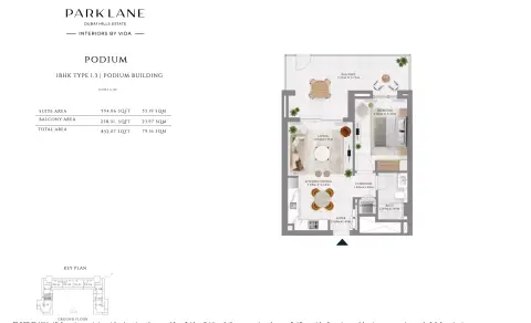 Park Lane Residences by Emaar floor plan, 1 Bed, 852 sq ft
