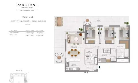 Park Lane Residences by Emaar floor plan, 3 Bed, 2,142–2,203 sq ft