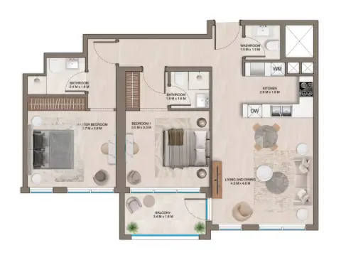 Floor plan, 2 Bed